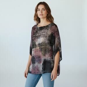 APNY Apparel NEW NWT Boho Boxy Poncho Burnout Velvet Top Free Size